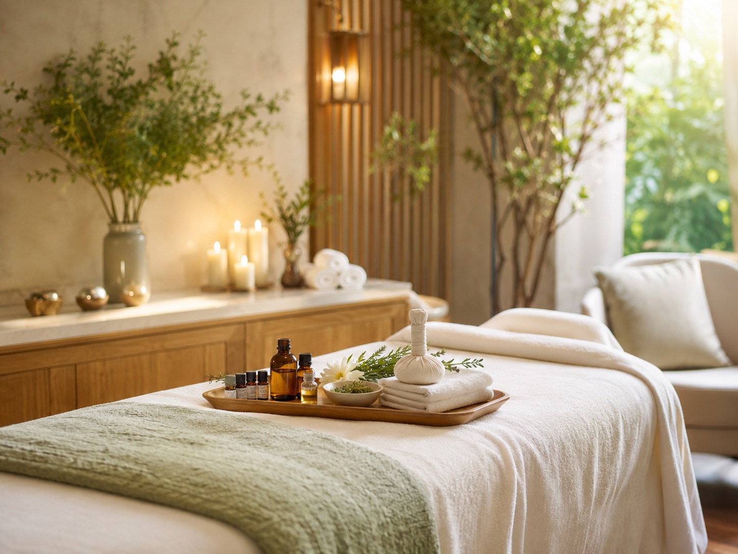 舒眠頭皮 SPA 新課程：溫暖光線下的療程床、精油與草本球等舒壓佈置